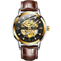 OLEVS 9901 Men Mechanical Watch Luxury Brand Fashion Casual Watches Man Waterpreef Hollow Cool Black Leather Wristwatch